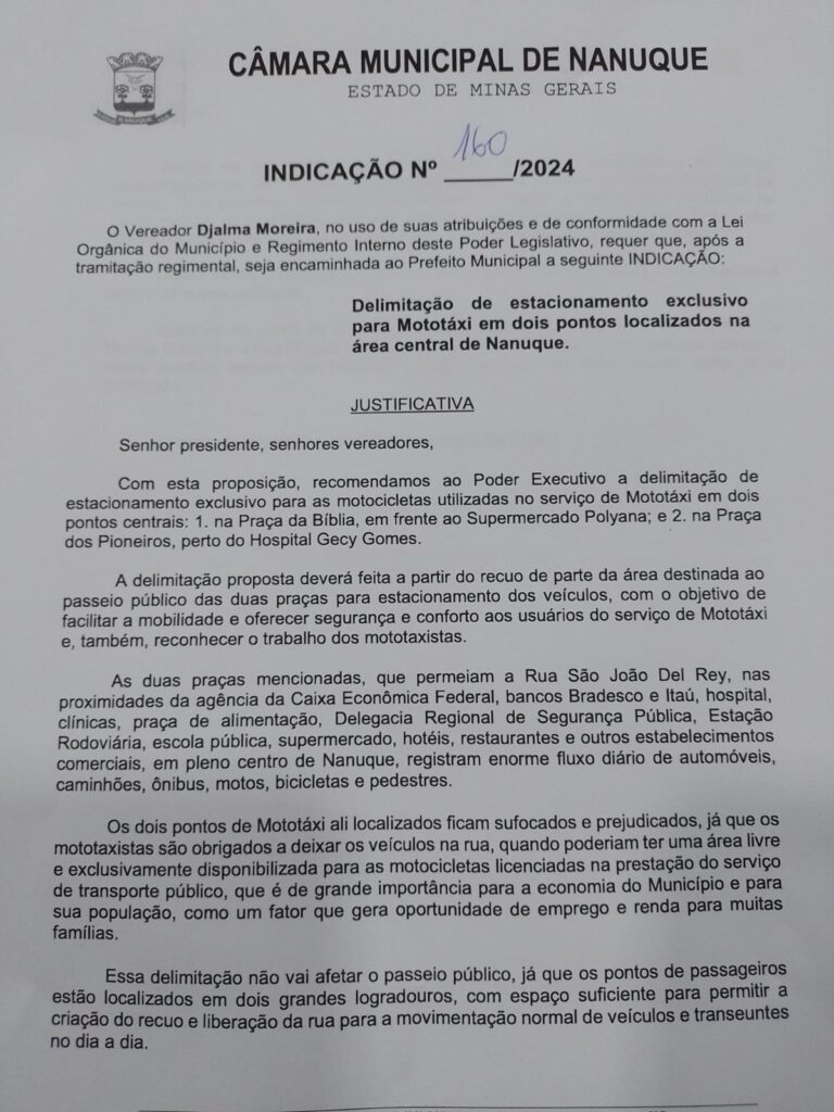 Indicação parlamentar N°160/2024